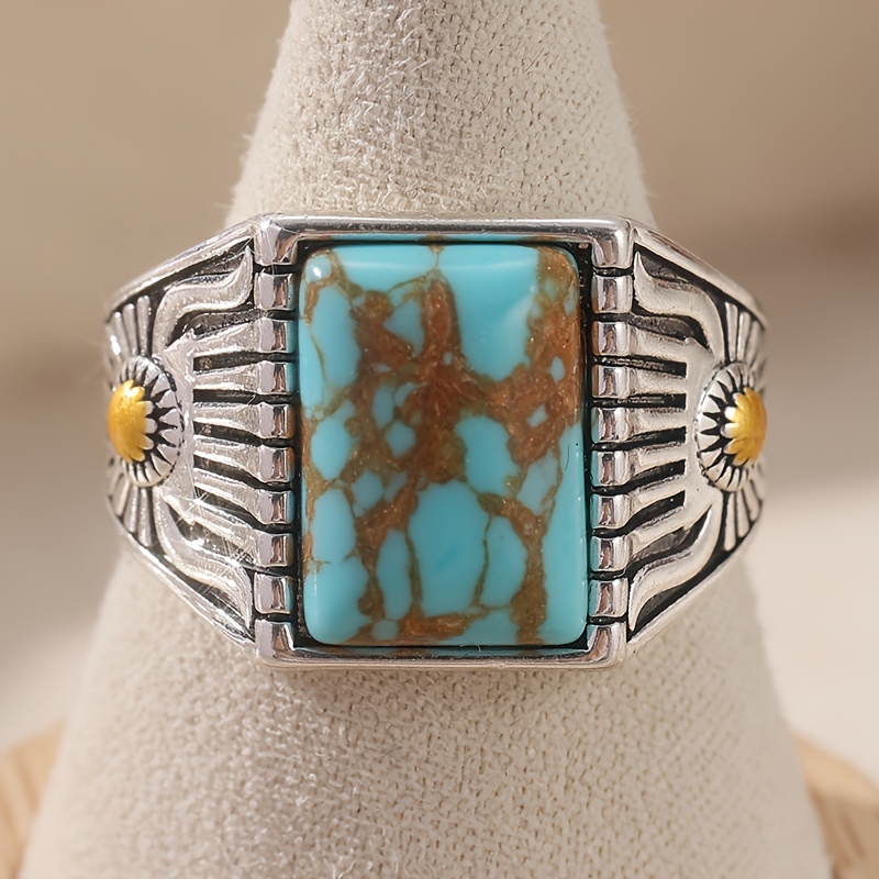 Retro Synthetic Square Turquoise Ring for Women and Men
